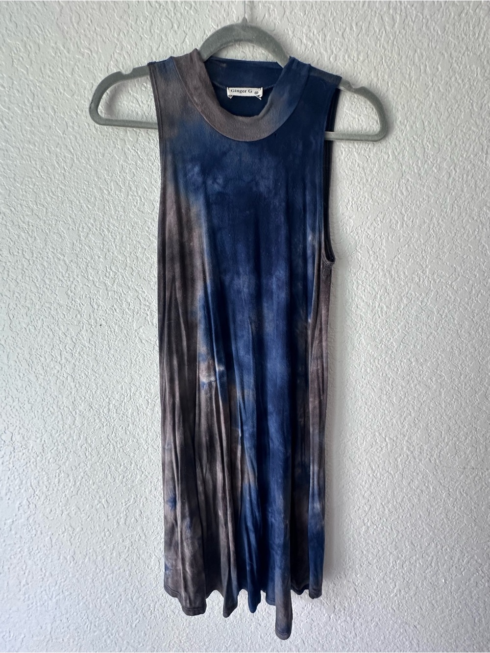 Ginger G Navy Blue Gray Tie Dye Swing Dress Sleeveless M